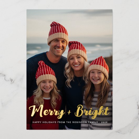 金ゴールドフォイルエレガントレタリングクリスマスホリデーカード 箔シーズンカード (正面)