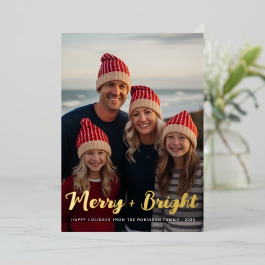 金ゴールドフォイルエレガントレタリングクリスマスホリデーカード 箔シーズンカード (立ち正面)