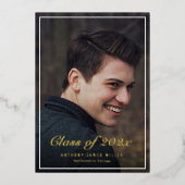 金ゴールドフォイルフレームの卒業発表 箔招待状 (正面)