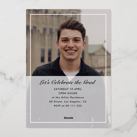 金ゴールドフォイルフレームの卒業発表 箔招待状 (裏面)