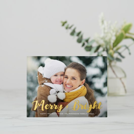 金ゴールドフォイルメリー明るいクリスマスカード 箔シーズンポストカード (立ち正面)