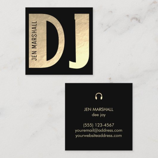 金ゴールドフォイル上のDJフェイクスクリプト スクエア名刺 (正面/裏面)