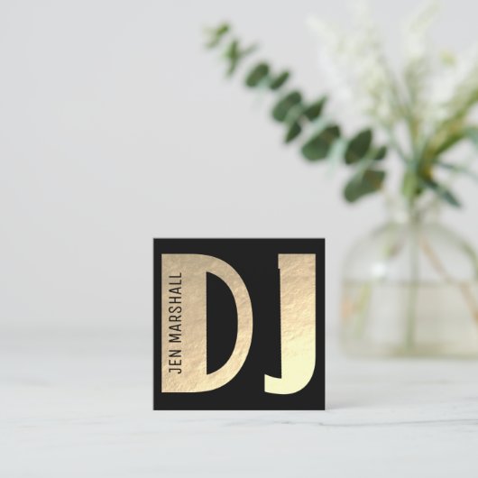 金ゴールドフォイル上のDJフェイクスクリプト スクエア名刺 (スタンド正面)