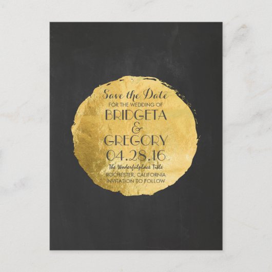 金ゴールドフォイル効果紙吹雪シャルボード日付を保存 案内ポストカード (正面)