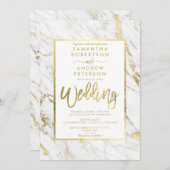 金ゴールドフォイル大理石のエレガントな結婚式 招待状 (正面/裏面)