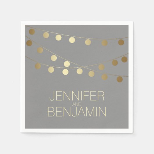 金ゴールドフォイル結婚ストリングライト スタンダードカクテルナプキン (正面)