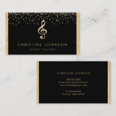 金ゴールドフォイル音楽の黒のトレブルクレフ、 音符記号をシミュレート 名刺 (正面/裏面)