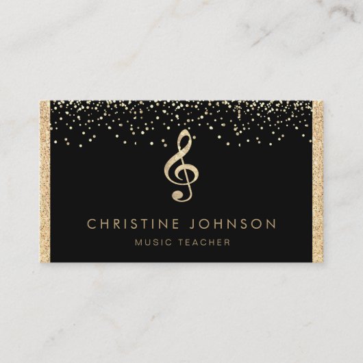 金ゴールドフォイル音楽の黒のトレブルクレフ、 音符記号をシミュレート 名刺 (正面)