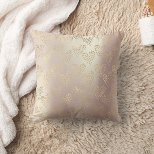 金ゴールドフォキエバラ金ゴールドピンクメタリックハート クッション (ブランケット)