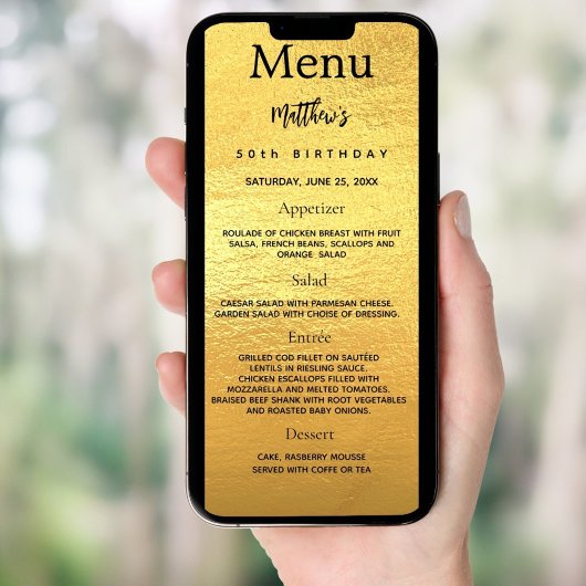 金ゴールドフォトおもしろいファクト誕生日メニューカード 招待状