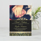 金ゴールドフォトゼブラプリントSweet16誕生日招待状 招待状 (スタンド正面)