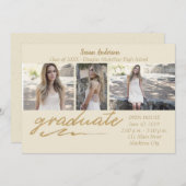 金ゴールドフォト卒業パーティー招待状 招待状 (正面/裏面)