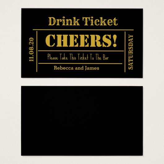 金ゴールドフォントエレガントウェディングフリードリンクチケット (正面&裏面)