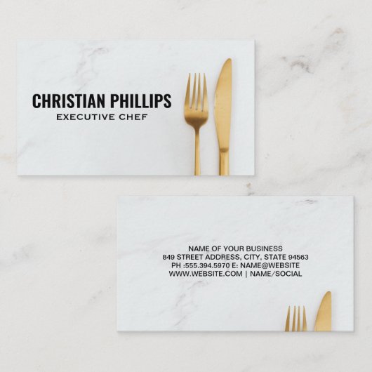 金ゴールドフォークナイフ 名刺 (正面/裏面)