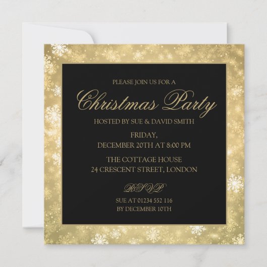 金ゴールドフォーマルクリ企業のスマスホリデーパーティー 招待状 (正面)