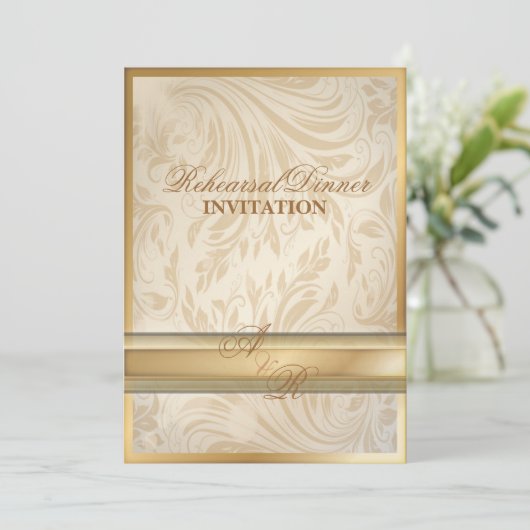 金ゴールドフォーマルダマスクリハーサルディナー招待状 招待状 (スタンド正面)