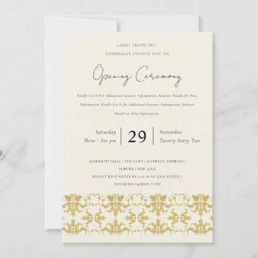 金ゴールドフォーマルダマスク大開幕式 招待状 (正面)