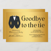 金ゴールドフォーマルブラックタイスーツ退職パーティー 招待状 (正面/裏面)
