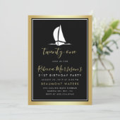 金ゴールドフォーマルブラック&ホワイトセーリングボート誕生日 招待状 (スタンド正面)