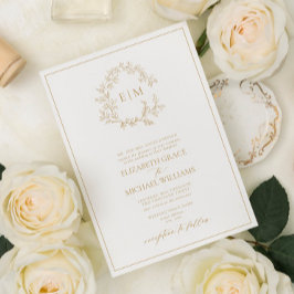 金ゴールドフォーマルリーピークレストモノグラム結婚ズ 招待状