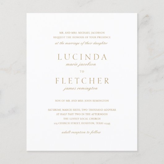 金ゴールドフォーマルQRコード予算結婚式招待状 チラシ (正面)