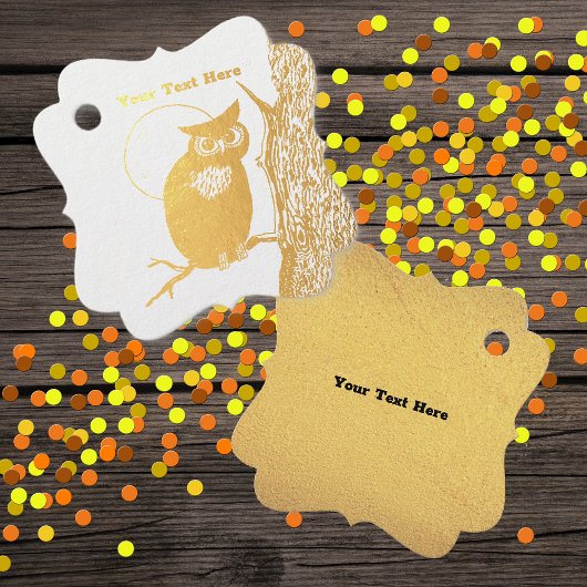 金ゴールドフクロウ樹上満月に座る大きな目 フェイバータグ