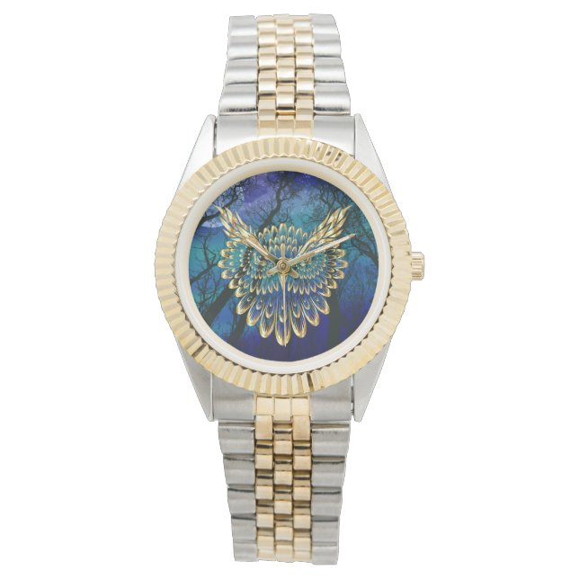 金ゴールドフクロウ顔 腕時計 (正面)