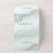 金ゴールドフモダンレックティール(緑がかった色)ミストウォーター結婚カラー オールインワン招待状 (外側)