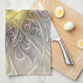 金ゴールドフラクタルモダン抽象芸術で花盛り キッチンタオル (四つ折り)