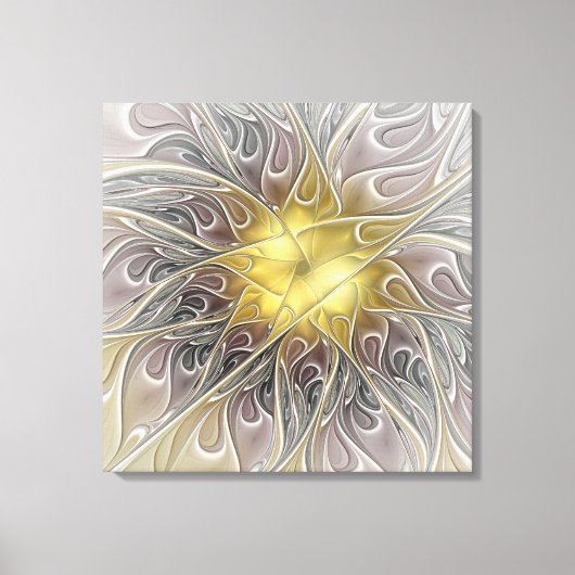 金ゴールドフラクタルモダン抽象芸術で花盛り キャンバスプリント (正面)