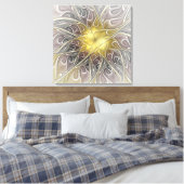 金ゴールドフラクタルモダン抽象芸術で花盛り キャンバスプリント (インサイチュ (寝室))