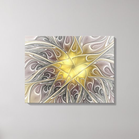 金ゴールドフラクタルモダン抽象芸術で花盛り キャンバスプリント (正面)