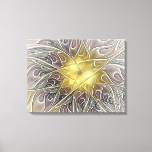 金ゴールドフラクタルモダン抽象芸術で花盛り キャンバスプリント
