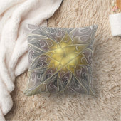 金ゴールドフラクタルモダン抽象芸術で花盛り クッション (ブランケット)