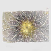 金ゴールドフラクタルモダン抽象芸術で花盛り ゴルフタオル (横)