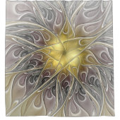 金ゴールドフラクタルモダン抽象芸術で花盛り シャワーカーテン (正面)