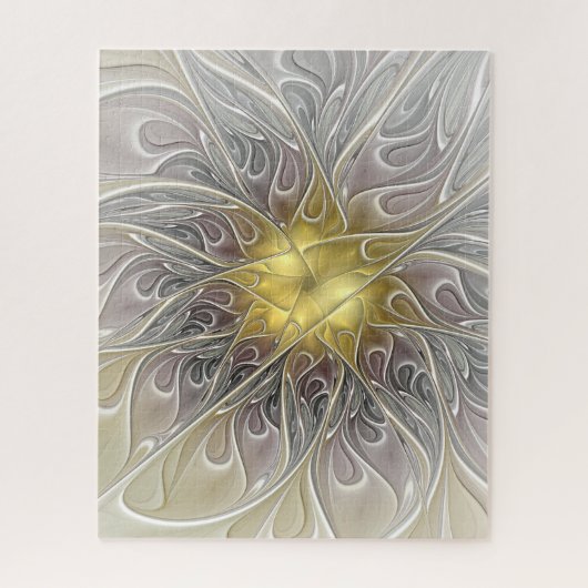 金ゴールドフラクタルモダン抽象芸術で花盛り ジグソーパズル (縦)