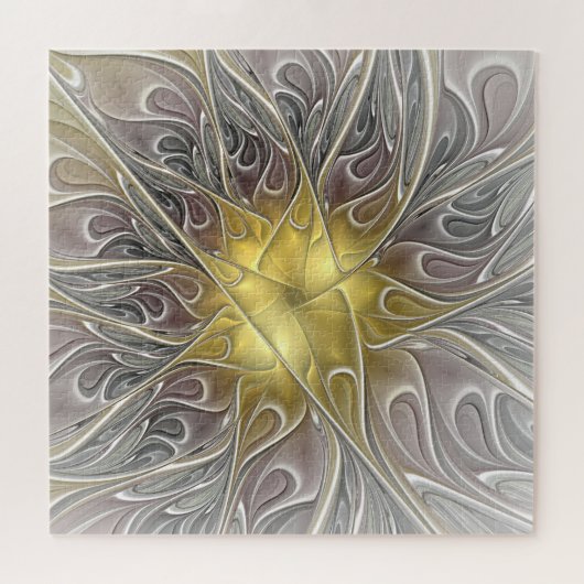 金ゴールドフラクタルモダン抽象芸術で花盛り ジグソーパズル (横)