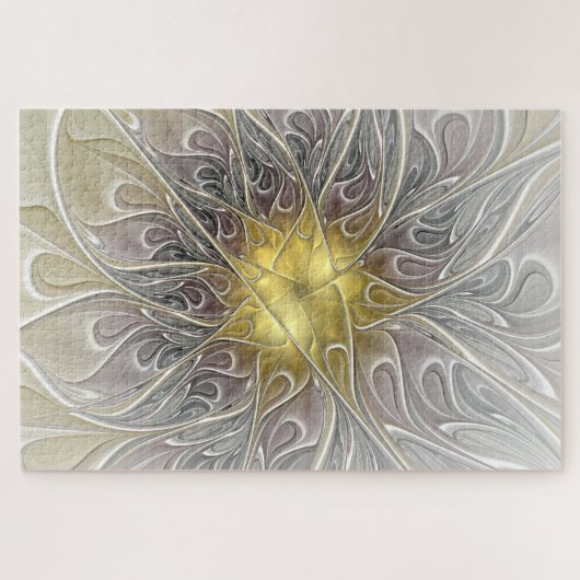 金ゴールドフラクタルモダン抽象芸術で花盛り ジグソーパズル (横)
