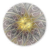 金ゴールドフラクタルモダン抽象芸術で花盛り セラミックノブ (正面)