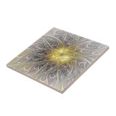 金ゴールドフラクタルモダン抽象芸術で花盛り タイル (側面)