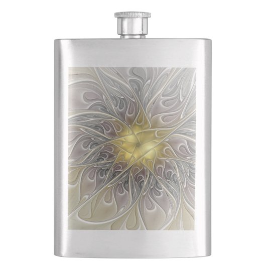 金ゴールドフラクタルモダン抽象芸術で花盛り フラスク (正面)