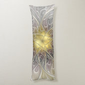 金ゴールドフラクタルモダン抽象芸術で花盛り ボディピロー (裏面 (縦))