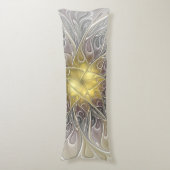 金ゴールドフラクタルモダン抽象芸術で花盛り ボディピロー (正面縦)