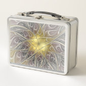 金ゴールドフラクタルモダン抽象芸術で花盛り メタルランチボックス (正面)