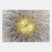 金ゴールドフラクタルモダン抽象芸術で花盛り ラッピングペーパーシート (正面2)