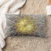 金ゴールドフラクタルモダン抽象芸術で花盛り ランバークッション (ブランケット)