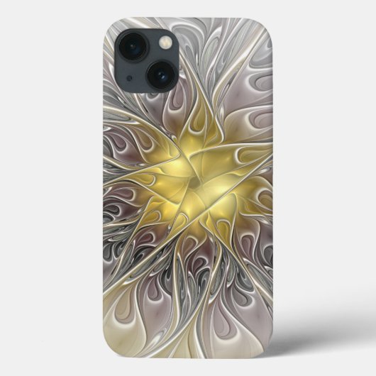 金ゴールドフラクタルモダン抽象芸術で花盛り Case-Mate iPhoneケース (裏面)