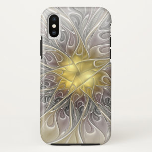 金ゴールドフラクタルモダン抽象芸術で花盛り iPhone XSケース