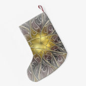金ゴールドフラクタル名モダン付き抽象芸術で繁栄 スモールクリスマスストッキング (裏面 (吊り時))